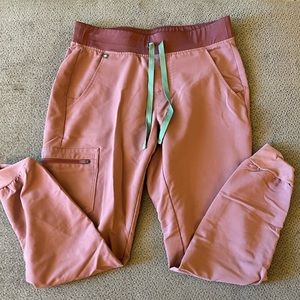 Figs Pink Jogger Pants with Green Drawstring
